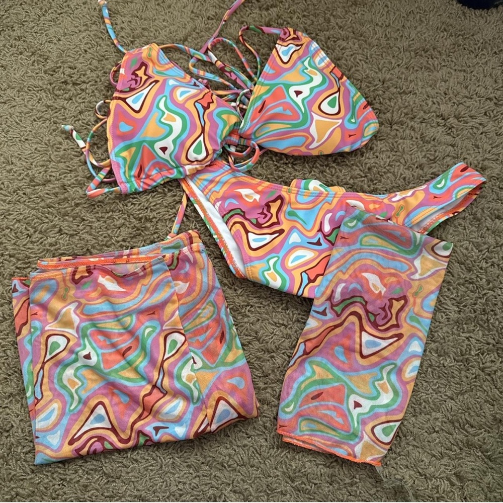 Colorful Swirl Bikini Set with Cover-Up